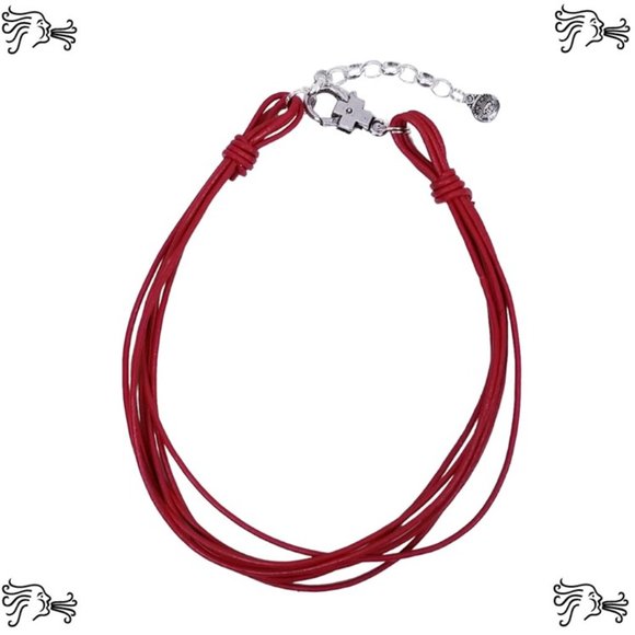 Multistrand Red Leather Choker with Beaded Strands Statement Necklace - Picture 5 of 7